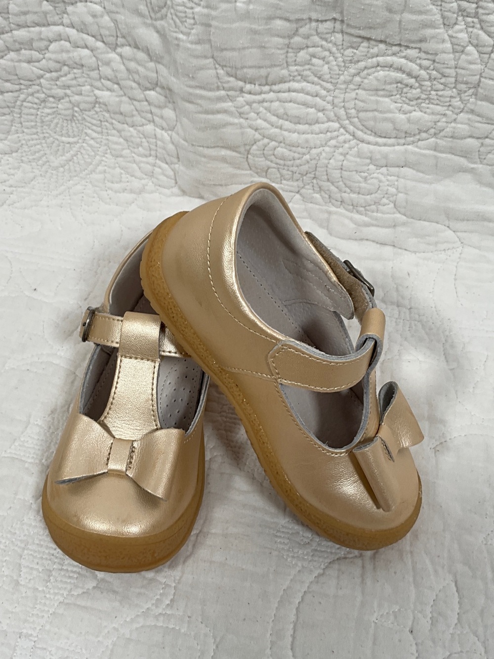 L'Amour Girls Metallic Champagne Mary Janes with Bow